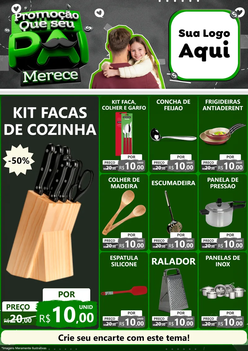 Modelo de Encarte para Encarte A4 Vertical com o tema Promoção Que seu Pai Merece para Utilidades Domésticas
