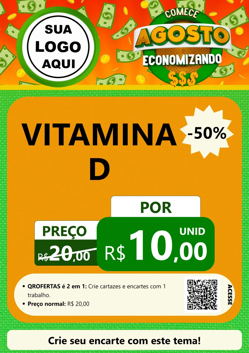 Modelo de Cartaz para Cartaz A4 Vertical com o tema Comece Agosto Economizando para Farmácia