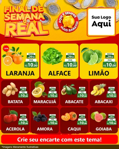 Modelo de Rede Social para Feed Instagram com o tema Final de Semana do Real para Hortifrúti