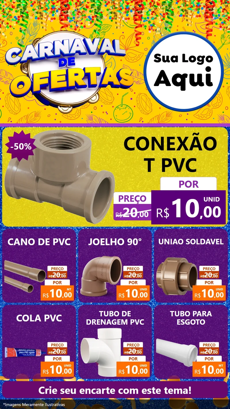 Modelo de Rede Social para Stories com o tema Carnaval de Ofertas para Tubos e conexões