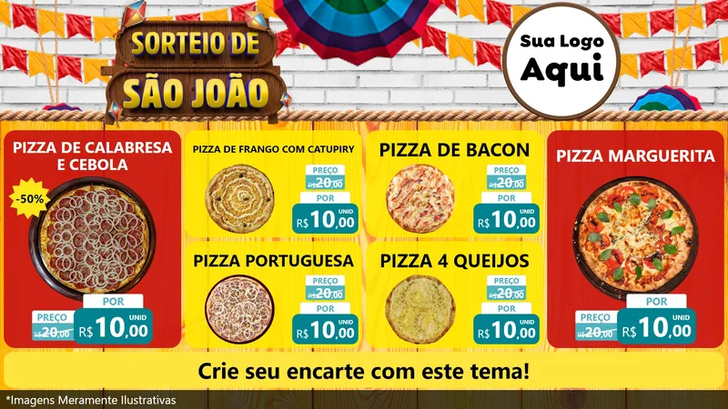 Modelo de TV para TV Horizontal com o tema Sorteio de São João para Pizzaria