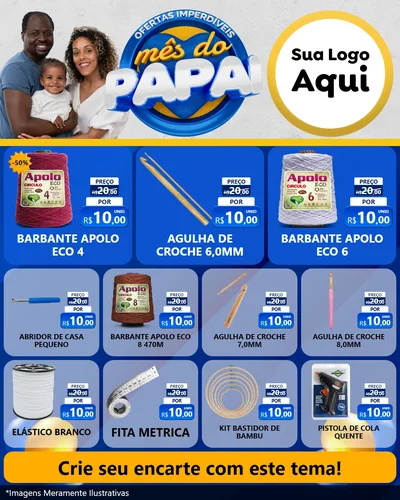 Modelo de Rede Social para Feed Instagram com o tema Ofertas Imperdíveis Mês Do Papai para Armarinho e Aviamentos