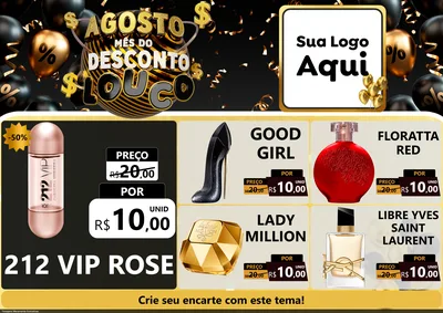 Modelo de Encarte para Encarte A4 Horizontal com o tema Agosto Mês do Desconto Louco para Perfumes