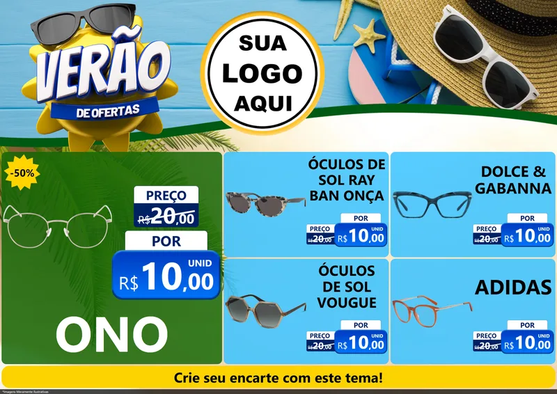 Modelo de Encarte para Encarte A4 Horizontal com o tema Verão de Ofertas para Óticas