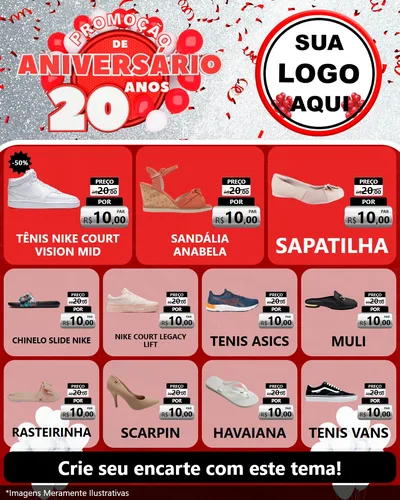 Modelo de Rede Social para Feed Instagram com o tema Promoção de Aniversário - 20 Anos para Calçados