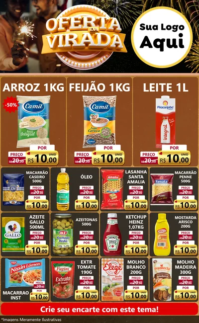 Modelo de Encarte para Encarte Grande com o tema Oferta da Virada para Supermercado