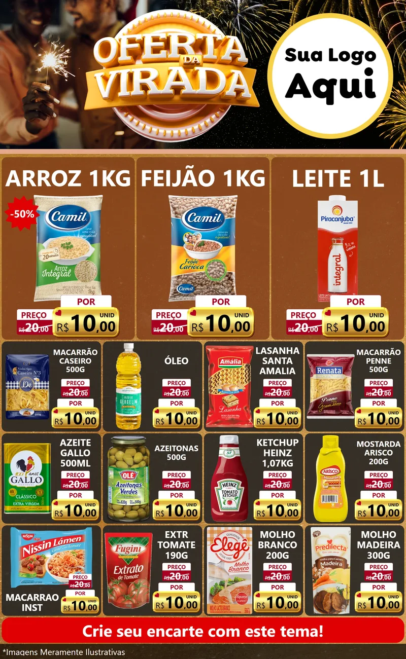 Modelo de Encarte para Encarte Grande com o tema Oferta da Virada para Supermercado