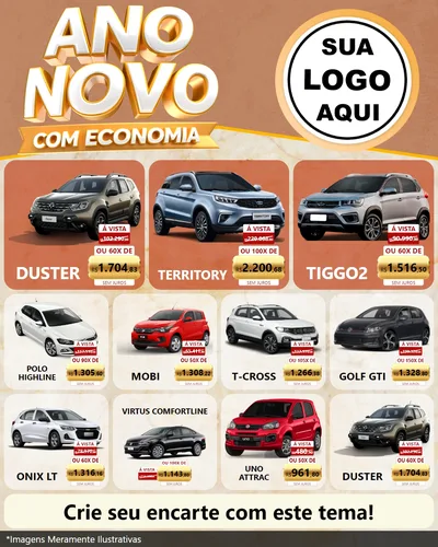 Modelo de Rede Social para Feed Instagram com o tema Ano Novo Com Economia para Concessionaria de Carros