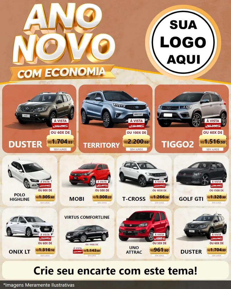 Modelo de Rede Social para Feed Instagram com o tema Ano Novo Com Economia para Concessionaria de Carros