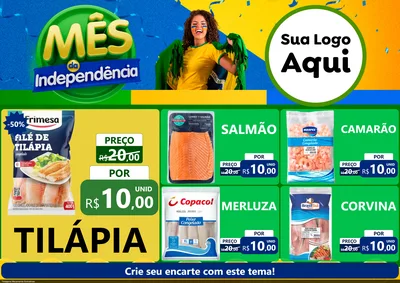 Modelo de Encarte para Encarte A4 Horizontal com o tema Mês da Independência para Peixaria