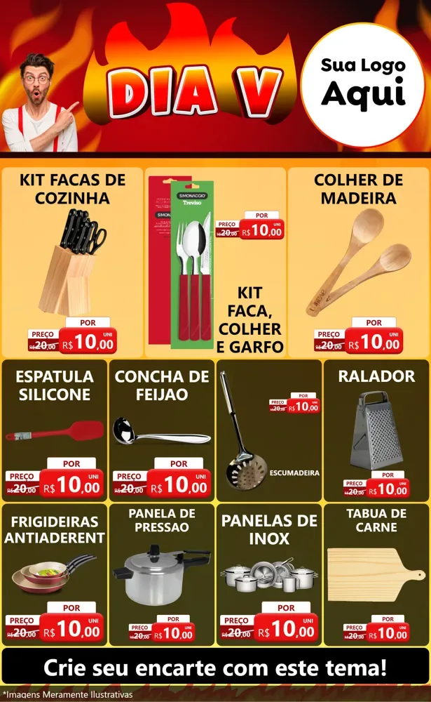 Modelo de Encarte para Encarte Grande com o tema Dia V para Utilidades Domésticas