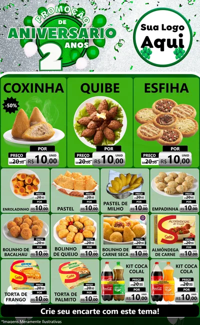 Modelo de Encarte para Encarte Grande com o tema Promoção de Aniversário - 2 Anos para Salgadaria