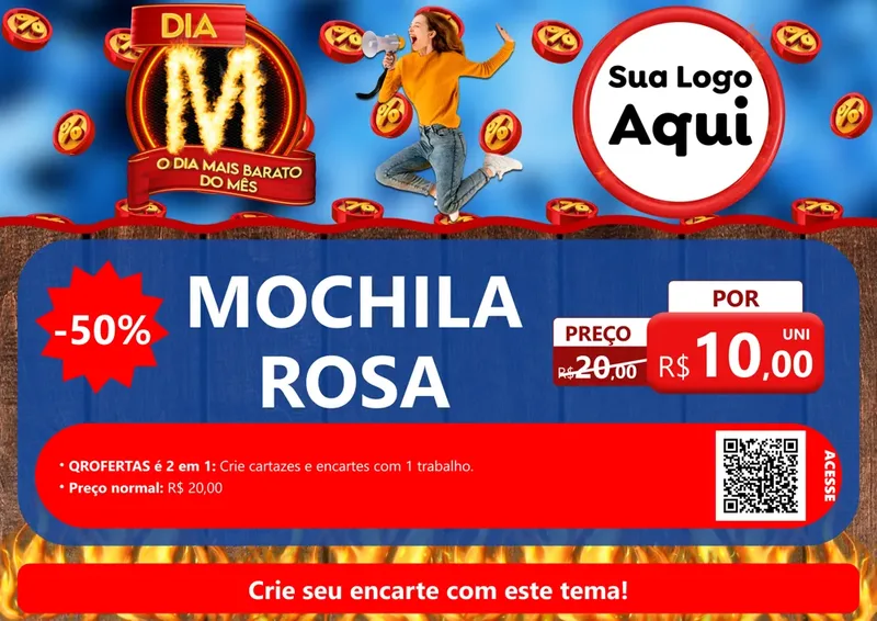 Modelo de Cartaz para Cartaz A4 Horizontal com o tema Dia M - O Dia Mais Barato Do Mês para Papelaria
