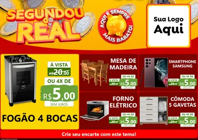 Modelo de Encarte para Encarte A4 Horizontal com o tema Segundou do Real para Móveis e Eletro