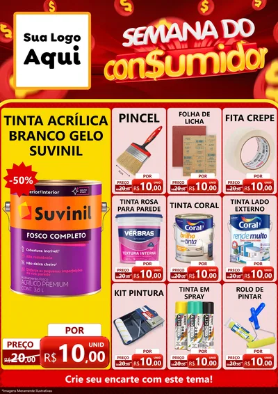 Modelo de Encarte para Encarte A4 Vertical com o tema Semana do Consumidor para Tintas e Ferramentas