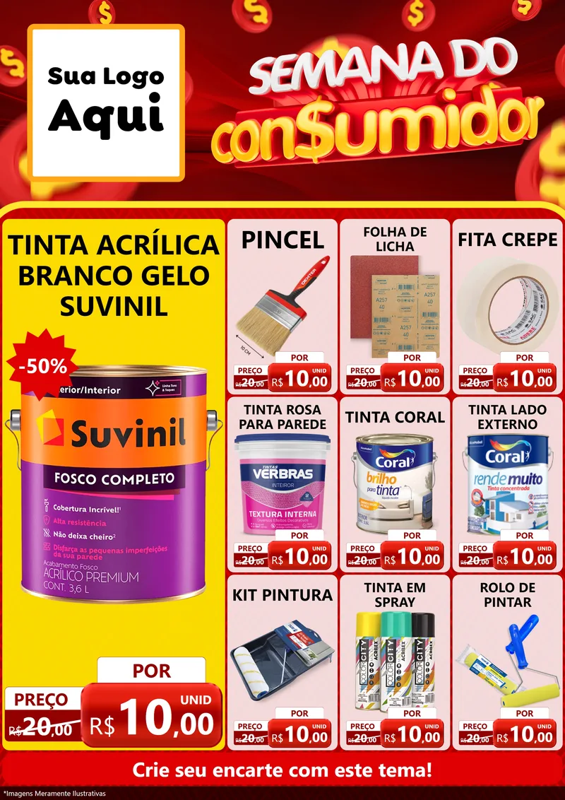 Modelo de Encarte para Encarte A4 Vertical com o tema Semana do Consumidor para Tintas e Ferramentas
