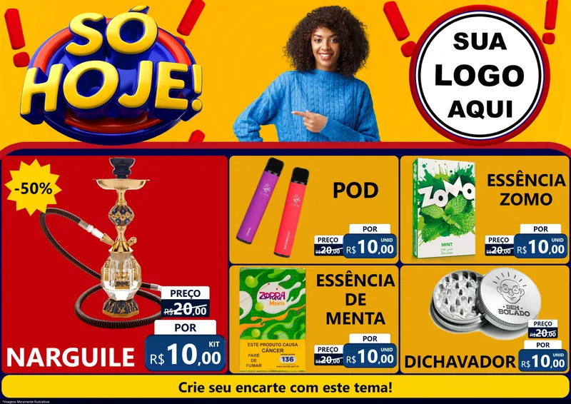 Modelo de Encarte para Encarte A4 Horizontal com o tema Só Hoje! para Tabacaria