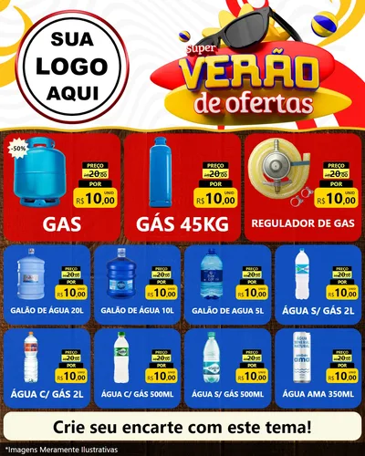 Modelo de Rede Social para Feed Instagram com o tema Super Verão de Ofertas para Água e gás