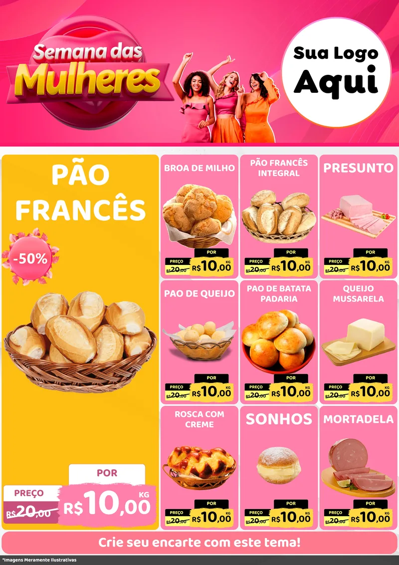 Modelo de Encarte para Encarte A4 Vertical com o tema Semana das Mulheres para Padaria