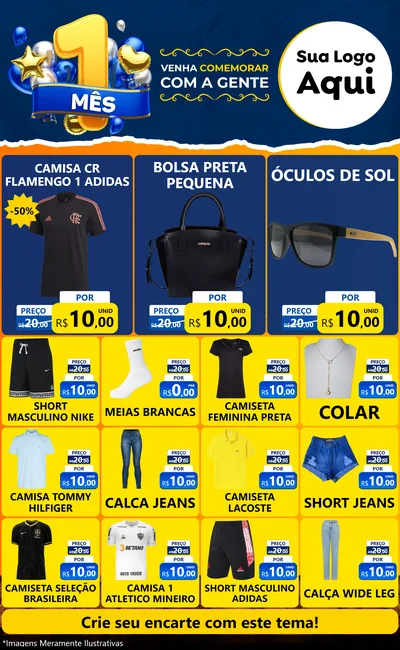 Modelo de Encarte para Encarte Grande com o tema Um Mês de Aniversário para Roupas e acessórios