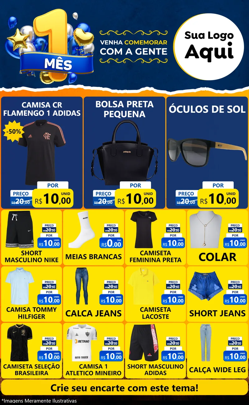 Modelo de Encarte para Encarte Grande com o tema Um Mês de Aniversário para Roupas e acessórios