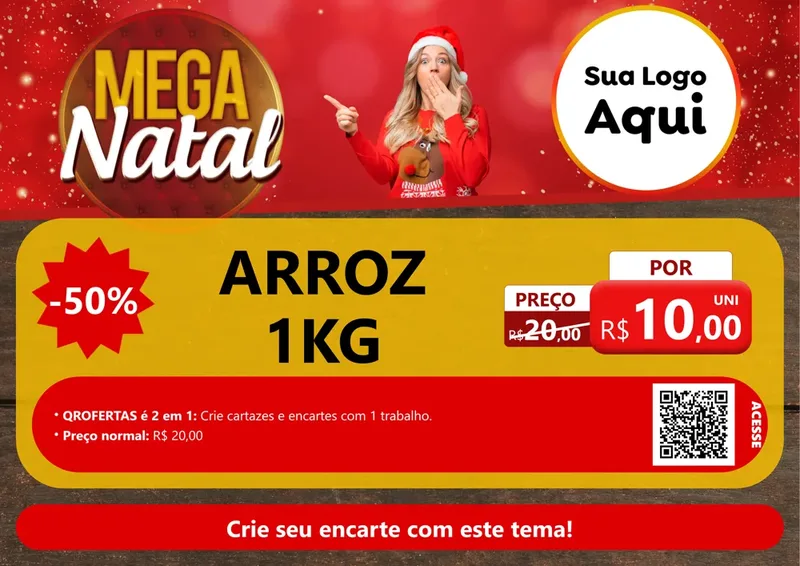 Modelo de Cartaz para Cartaz A4 Horizontal com o tema Mega Natal para Supermercado