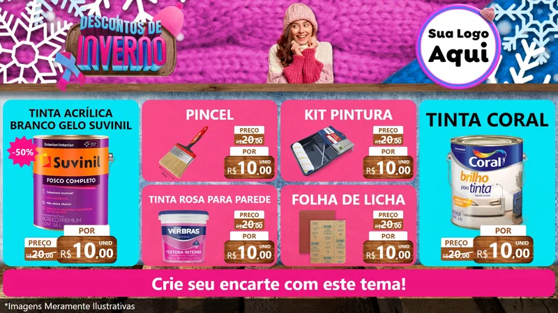 Modelo de TV para TV Horizontal com o tema Descontos de Inverno para Tintas e Ferramentas