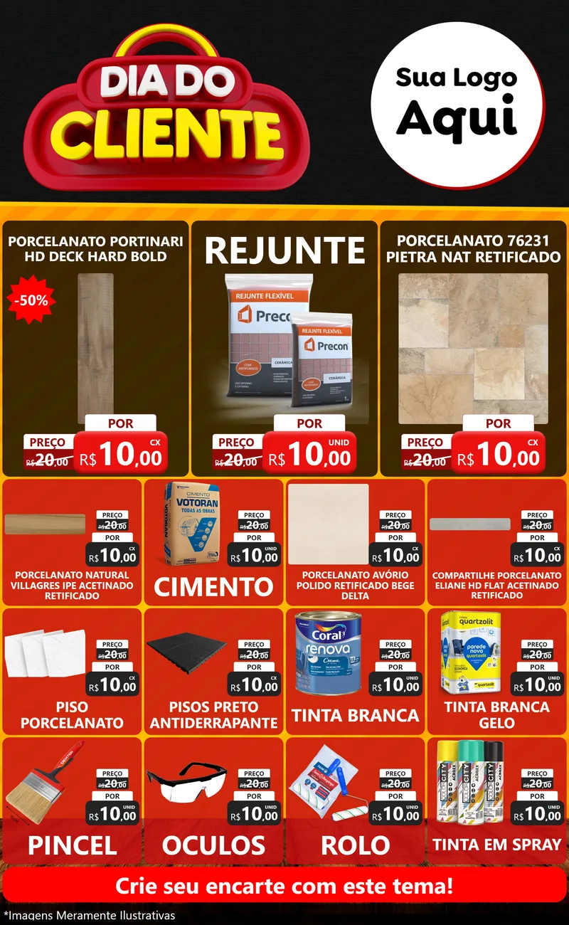 Modelo de Encarte para Encarte Grande com o tema Dia do Cliente para Pisos e revestimentos