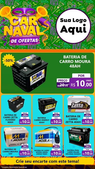 Modelo de Rede Social para Stories com o tema Carnaval de Ofertas para Baterias Elétricas