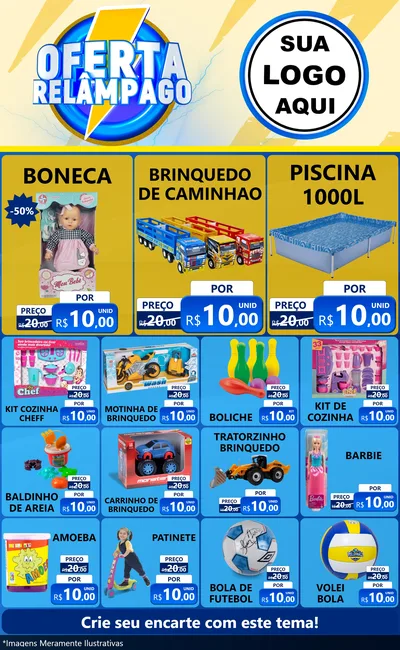 Modelo de Encarte para Encarte Grande com o tema Oferta Relâmpago para Brinquedos