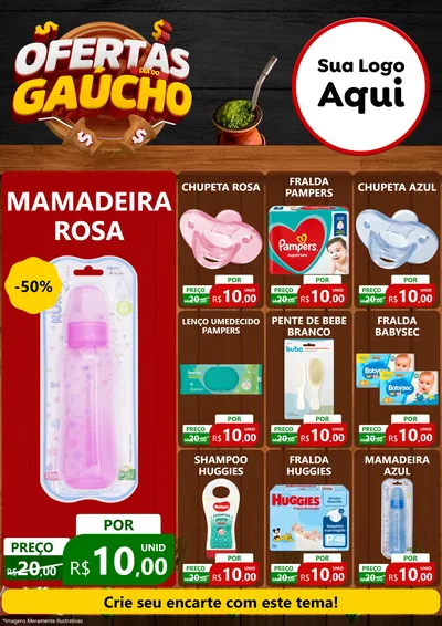 Modelo de Encarte para Encarte A4 Vertical com o tema Ofertas Dia do Gaúcho para Bebês