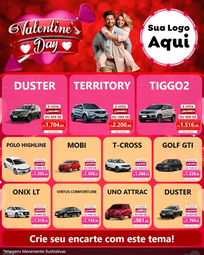 Modelo de Rede Social para Feed Instagram com o tema Valentine's Day para Concessionaria de Carros