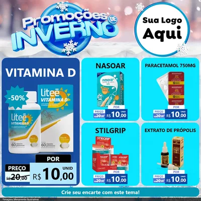 Modelo de Rede Social para Feed Facebook com o tema Promoções de Inverno para Farmácia