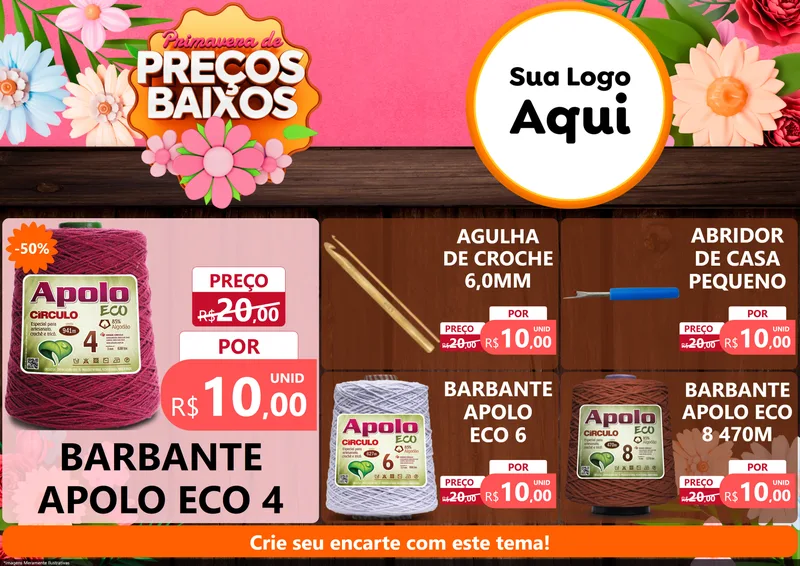 Modelo de Encarte para Encarte A4 Horizontal com o tema Primavera de Preços Baixos para Armarinho e Aviamentos