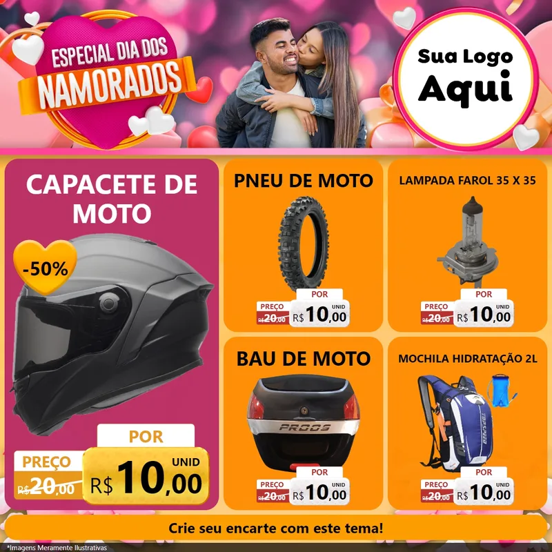 Modelo de Rede Social para Feed Facebook com o tema Especial Dia dos Namorados para Moto peças
