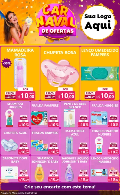 Modelo de Encarte para Encarte Grande com o tema Carnaval de Ofertas para Bebês