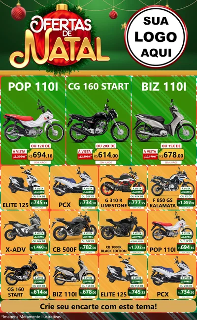 Modelo de Encarte para Encarte Grande com o tema Ofertas de Natal para Concessionaria de Motos