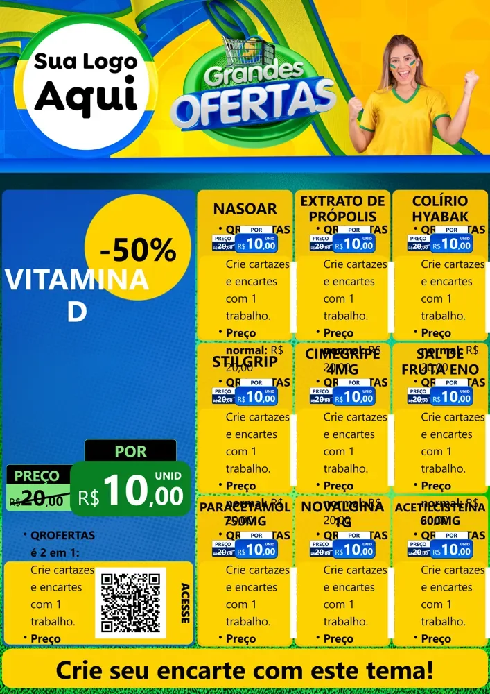 Modelo de Cartaz para Cartaz A4 Vertical com o tema Grandes Ofertas para Farmácia