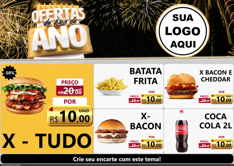 Modelo de Encarte para Encarte A4 Horizontal com o tema Ofertas de Fim de Ano para Hamburgueria