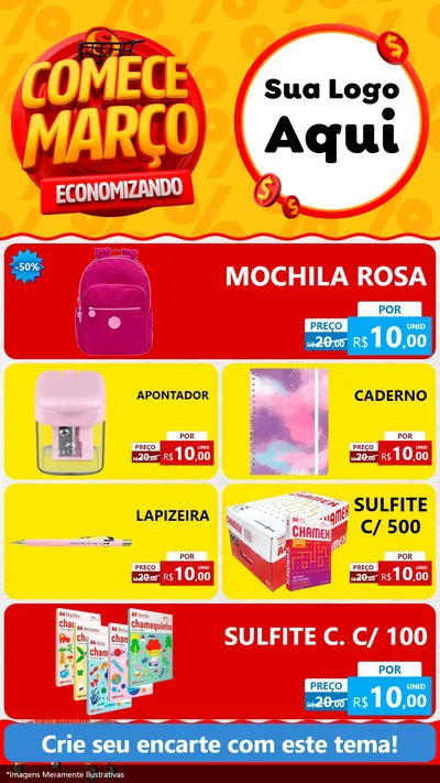 Modelo de TV para TV Vertical com o tema Comece Março Economizando para Papelaria