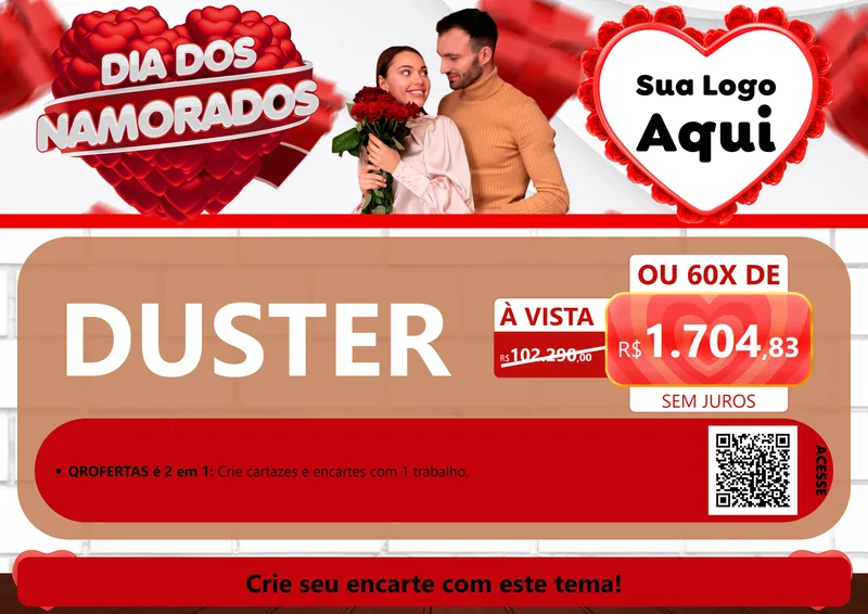 Modelo de Cartaz para Cartaz A4 Horizontal com o tema Dia dos Namorados para Concessionaria de Carros