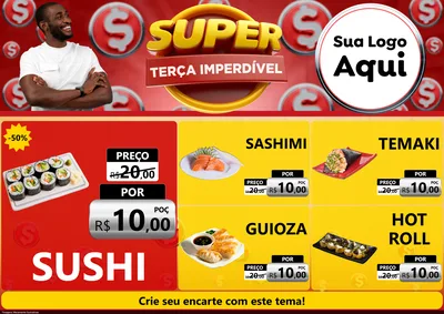 Modelo de Encarte para Encarte A4 Horizontal com o tema Super Terça Imperdível para Comida japonesa