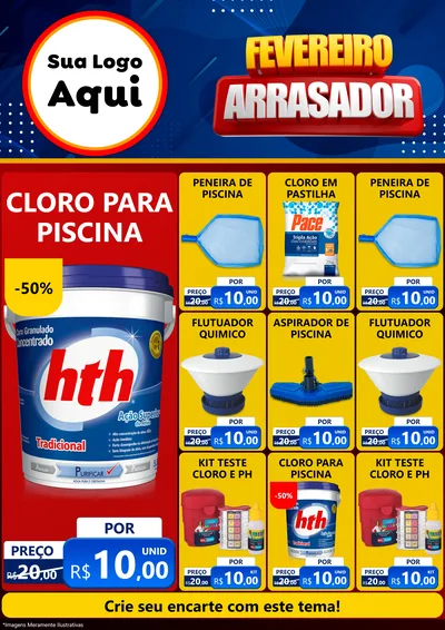 Modelo de Encarte para Encarte A4 Vertical com o tema Fevereiro Arrasador para Produtos para Piscina