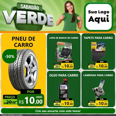 Modelo de Rede Social para Feed Facebook com o tema Sabadão Verde para Auto peças