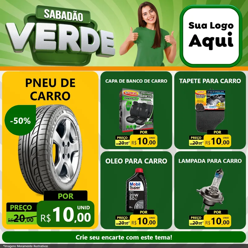 Modelo de Rede Social para Feed Facebook com o tema Sabadão Verde para Auto peças
