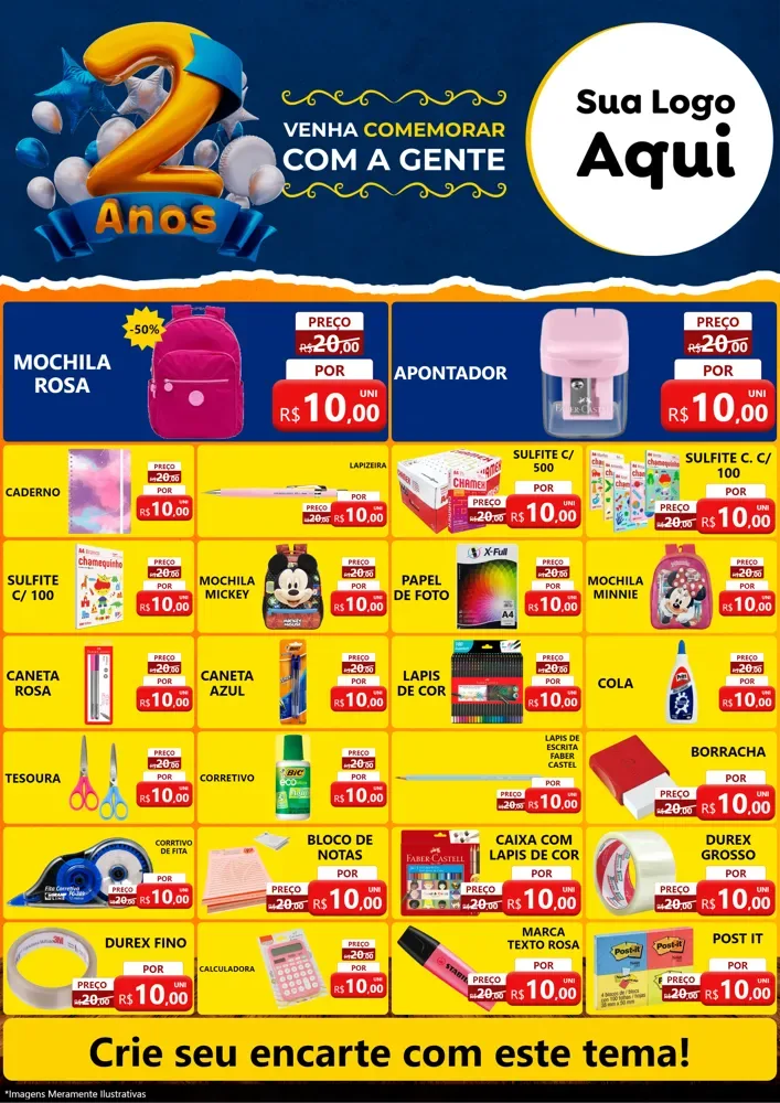 Modelo de Encarte para Encarte A4 Vertical com o tema Aniversário de 2 anos para Papelaria