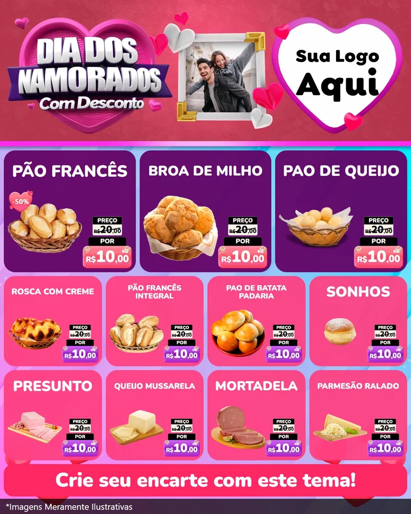 Modelo de Rede Social para Feed Instagram com o tema Dia Dos Namorados Com Desconto para Padaria