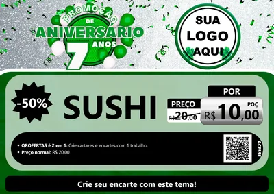 Modelo de Cartaz para Cartaz A4 Horizontal com o tema Promoção de Aniversário - 7 Anos para Comida japonesa
