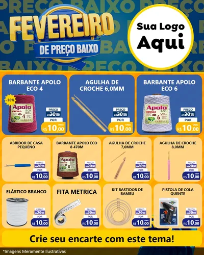Modelo de Rede Social para Feed Instagram com o tema Fevereiro de Preço Baixo para Armarinho e Aviamentos