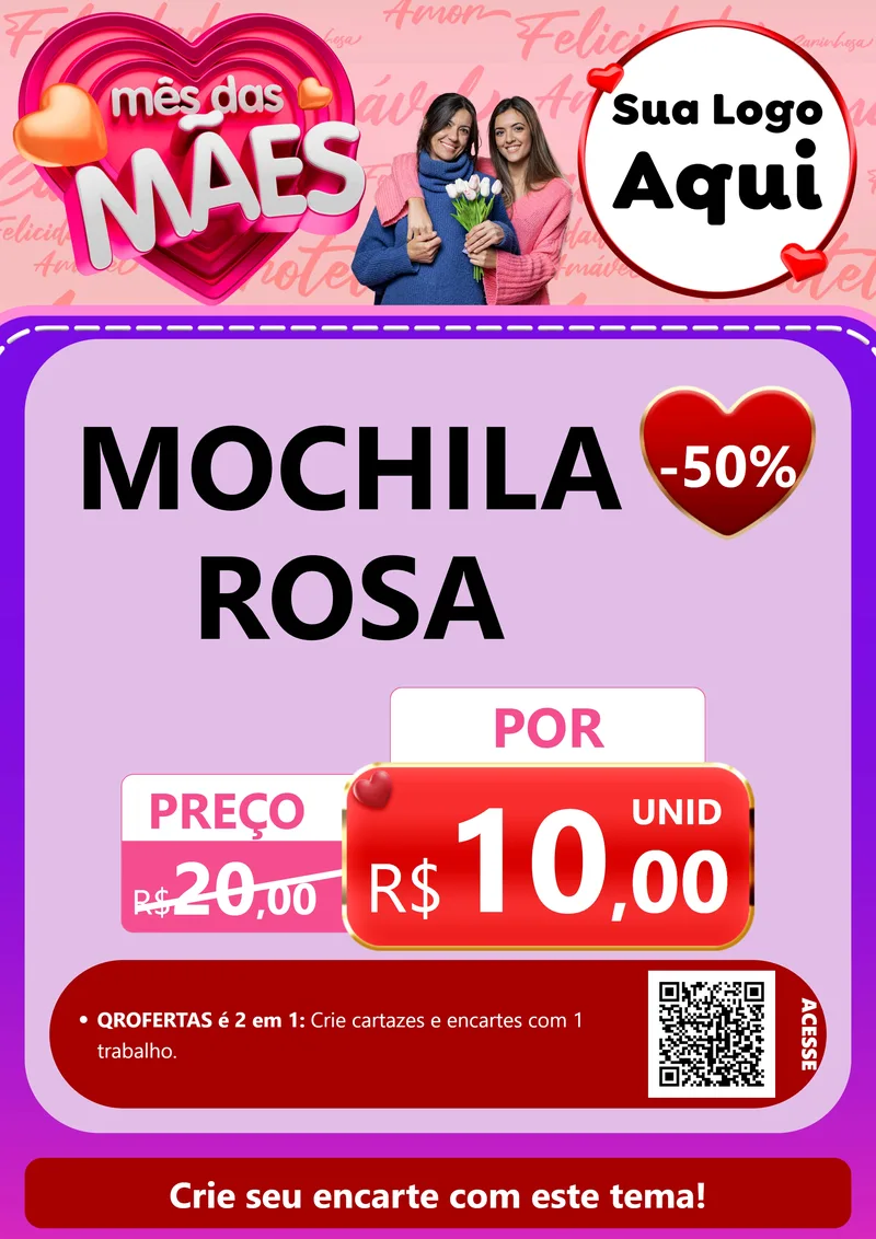 Modelo de Cartaz para Cartaz A4 Vertical com o tema Mês Das Mães para Papelaria